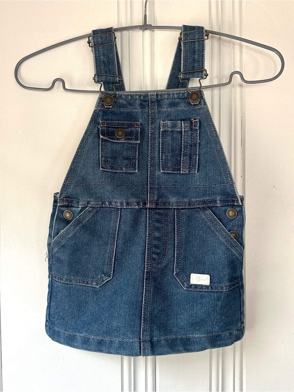 7 For All Mankind Blue Denim Overall Baby Dress 18M, Adjustable w/ Pockets